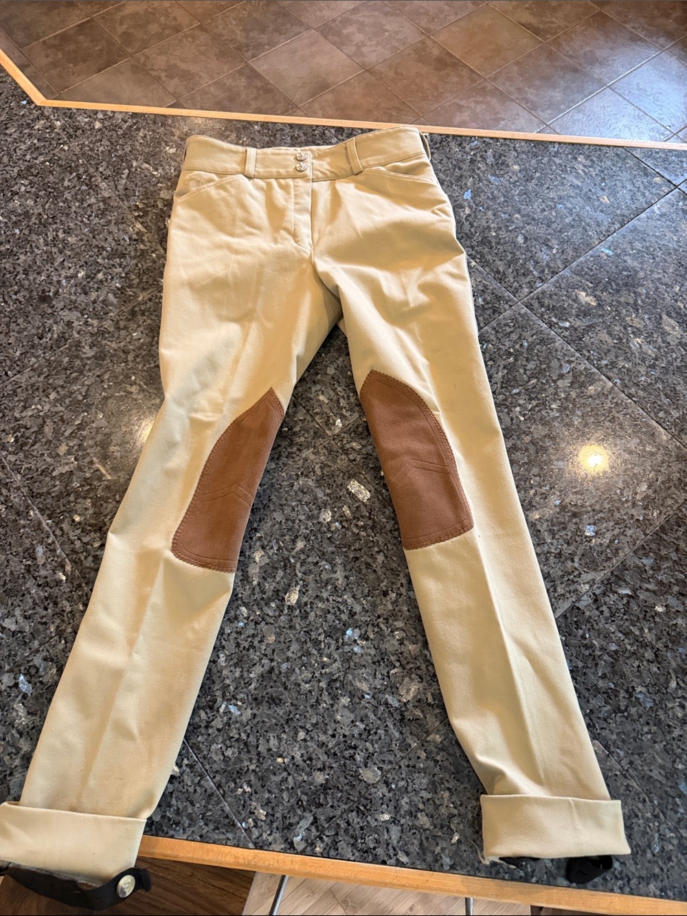 Kids Beige Riding-Style Casual Bottoms with Brown Knee Patches